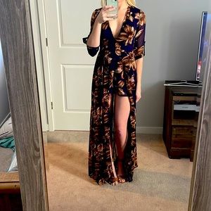 Purple and brown high low romper
